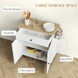 Rackhams Kitchen Island with Drop Leaf, Rolling Kitchen Storage Trolley, White - White - thumbnail 5