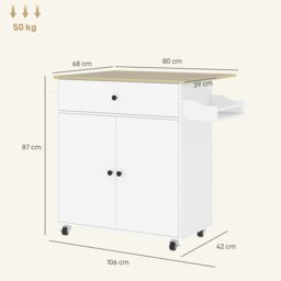 Rackhams Kitchen Island with Drop Leaf, Rolling Kitchen Storage Trolley, White - White - thumbnail 3