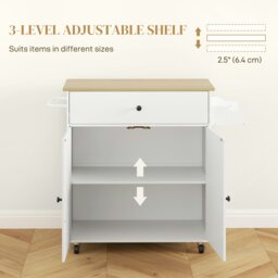 Rackhams Kitchen Island with Drop Leaf, Rolling Kitchen Storage Trolley, White - White - thumbnail 6
