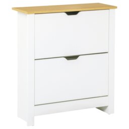 Rackhams 12-Shoe Storage Cabinet 4 Shelves 2 Drawers Tabletop 4 Legs Modern White - White - thumbnail 2