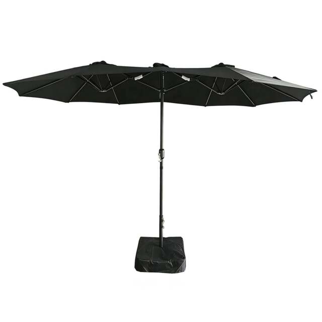 Rackhams 4.6m Patio Parasol Large Double Sided Garden Umbrella Crank Handle Base Black - Black - image 1