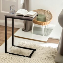 Rackhams 60CM Tall Industrial C-Shaped Sofa End Table Brown