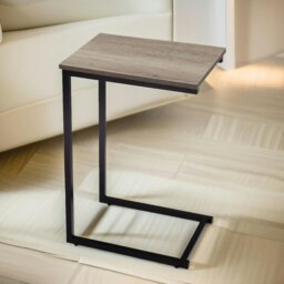 Rackhams 60CM Tall Industrial C-Shaped Sofa End Table Brown - thumbnail 2