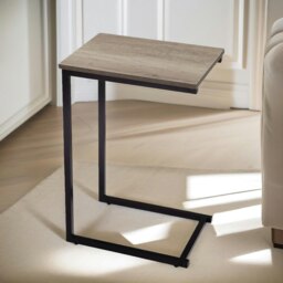 Rackhams 60CM Tall Industrial C-Shaped Sofa End Table Brown - thumbnail 3