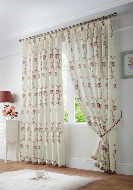 Rackhams Exe Embroidery Voile Curtains - Red - 229cm width x 229cm drop - image 1