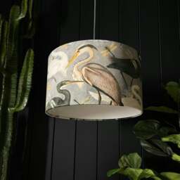 "Rackhams Bird Song Velvet Lampshade in Soft Grey - Ceiling Pendant / Arc Lamp - 40cm Diameter x 25cm Height (16"" x 10"")"