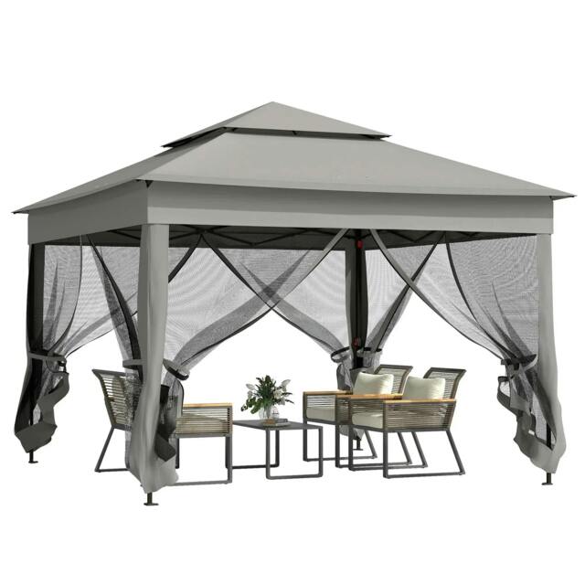 Rackhams 3 x 3(m) Pop Up Gazebo, Double-roof Garden Tent with Netting and Carry Bag, Party Event Shelter for Outdoor Patio, Dark Grey - image 1
