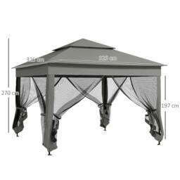 Rackhams 3 x 3(m) Pop Up Gazebo, Double-roof Garden Tent with Netting and Carry Bag, Party Event Shelter for Outdoor Patio, Dark Grey - thumbnail 2