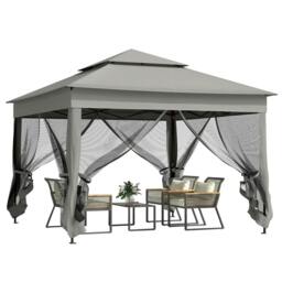 Rackhams 3 x 3(m) Pop Up Gazebo, Double-roof Garden Tent with Netting and Carry Bag, Party Event Shelter for Outdoor Patio, Dark Grey - thumbnail 1