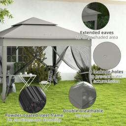 Rackhams 3 x 3(m) Pop Up Gazebo, Double-roof Garden Tent with Netting and Carry Bag, Party Event Shelter for Outdoor Patio, Dark Grey - thumbnail 5