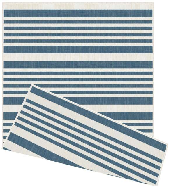 Rackhams Duo Weave Outdoor Blue Rug Modern Stripes - 120X170 cm - image 1