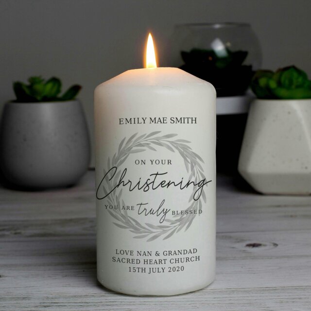 Rackhams Personalised 'Truly Blessed' Christening Pillar Candle - image 1