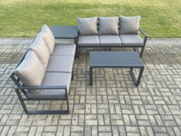 Rackhams Aluminium 4 Pieces Outdoor Garden Furniture Lounge Sofa Set with Oblong Coffee Table Side Table Dark Grey - thumbnail 2