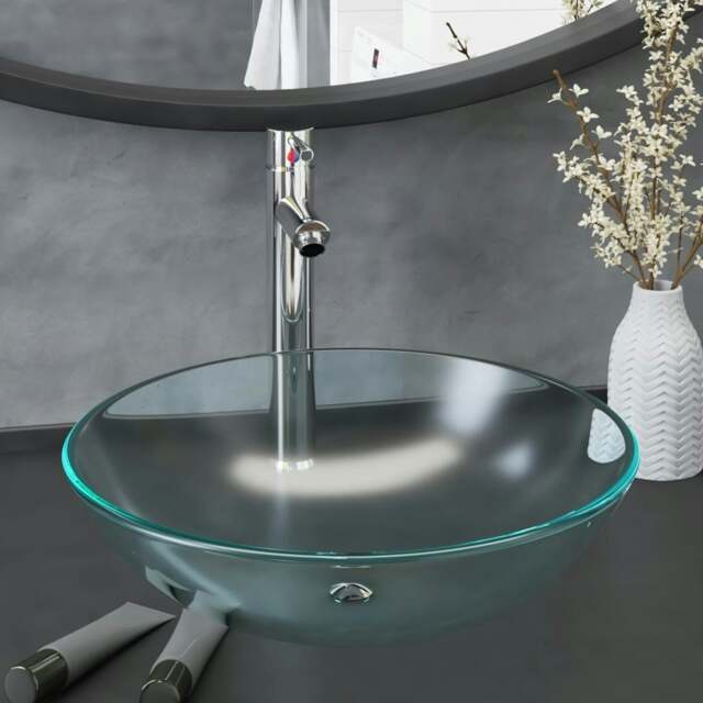 Rackhams Bathroom Sink with Tap and Push Drain Frosted Tempered Glass - image 1
