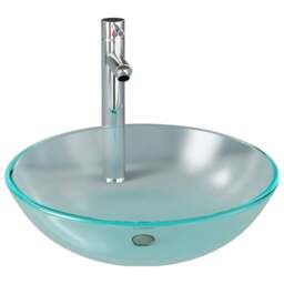 Rackhams Bathroom Sink with Tap and Push Drain Frosted Tempered Glass - thumbnail 2