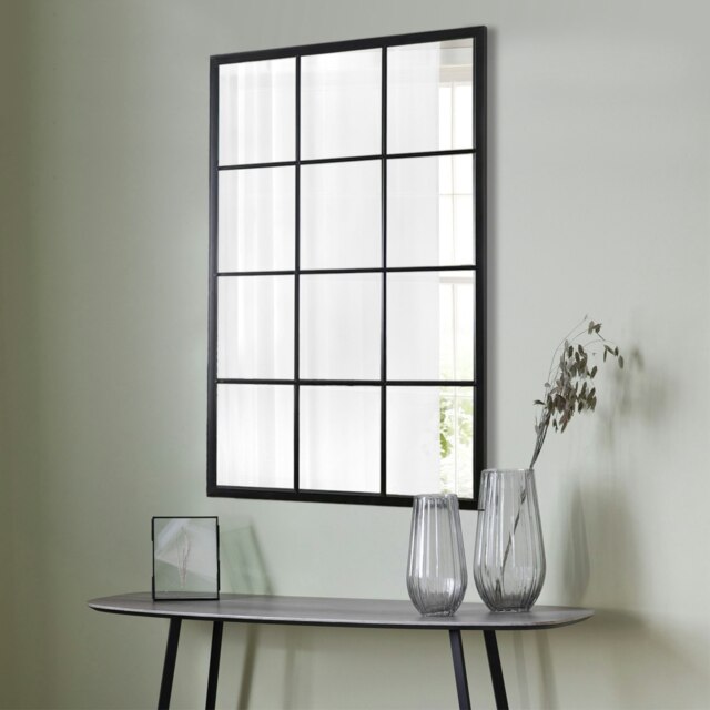 Rackhams Epping Large Metal Industrial Window Mirror 120cm x 80cm - Black - image 1