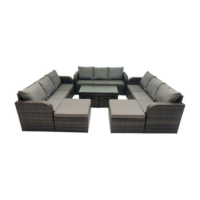 Rackhams Rattan Garden Outdoor Furniture Set 3 Seater Sofa Coffee Table with 4 Footstools Dark Grey Mixed - image 1