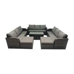 Rackhams Rattan Garden Outdoor Furniture Set 3 Seater Sofa Coffee Table with 4 Footstools Dark Grey Mixed - thumbnail 1
