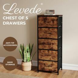 Rackhams Chest of Drawers Vintage Wood 5 Drawer Bedroom Storage Organiser Brown - thumbnail 2