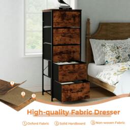 Rackhams Chest of Drawers Vintage Wood 5 Drawer Bedroom Storage Organiser Brown - thumbnail 4