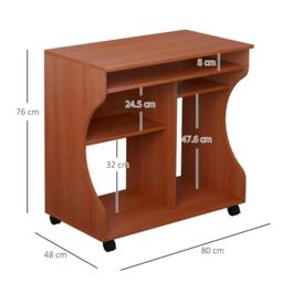 Rackhams Multi-Storage Compact Work Desk, with Wheels - Cherry Wood Colour - thumbnail 3