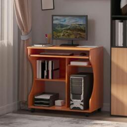 Rackhams Multi-Storage Compact Work Desk, with Wheels - Cherry Wood Colour - thumbnail 2