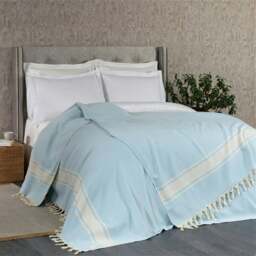 Rackhams Linear Cotton Blanket - Bedspread - Single (190 x 260 cm) - Brick on Natural - thumbnail 6