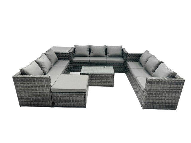 Rackhams Outdoor Rattan Garden Furniture Lounge Sofa Set With Oblong Coffee Table And Side Tall High Table With Big Footstool - image 1