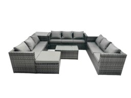 Rackhams Outdoor Rattan Garden Furniture Lounge Sofa Set With Oblong Coffee Table And Side Tall High Table With Big Footstool - thumbnail 1