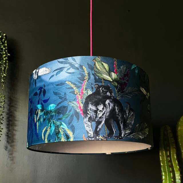 "Rackhams Handmade Velvet Lampshade in Smoke - Ceiling Pendant / Arc Lamp - 40cm diameter x 25cm Height (16"" x 10"")" - image 1