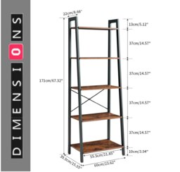 Rackhams 5-Tier Ladder Shelf - Industrial Bookshelf and Plant Stand - thumbnail 4