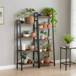 Rackhams 5-Tier Ladder Shelf - Industrial Bookshelf and Plant Stand - thumbnail 2