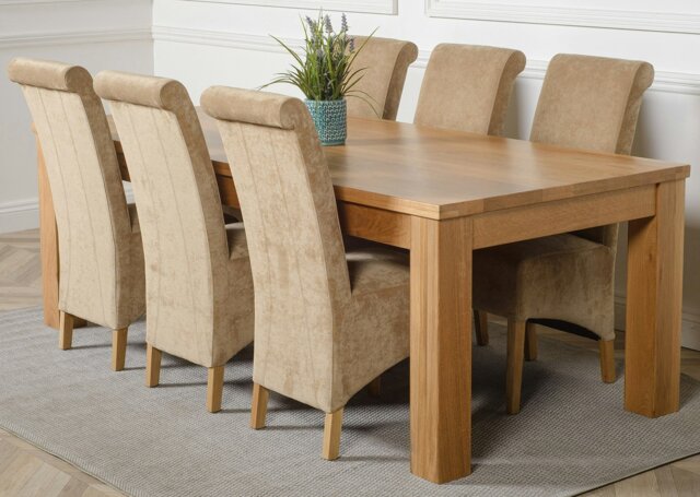 Rackhams Dakota Extra Large Oak Dining Table with Montana Fabric Chairs - 6 chairs - Beige - image 1