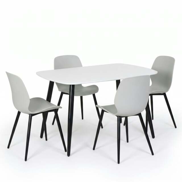 Rackhams Aspen Dining Set - White Rectangular Table & 4 Carnaby Dining Chairs - Grey - image 1