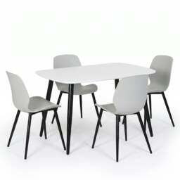 Rackhams Aspen Dining Set - White Rectangular Table & 4 Carnaby Dining Chairs - Grey - thumbnail 1