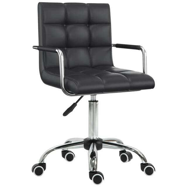 Rackhams Makeup Vanity Chair, PU Leather Mid Back Office Chair with Adjustable Height, Armrest and Rolling Wheels, Black - image 1