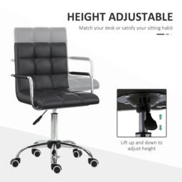 Rackhams Makeup Vanity Chair, PU Leather Mid Back Office Chair with Adjustable Height, Armrest and Rolling Wheels, Black - thumbnail 4