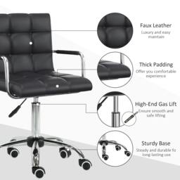 Rackhams Makeup Vanity Chair, PU Leather Mid Back Office Chair with Adjustable Height, Armrest and Rolling Wheels, Black - thumbnail 6