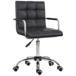 Rackhams Makeup Vanity Chair, PU Leather Mid Back Office Chair with Adjustable Height, Armrest and Rolling Wheels, Black - thumbnail 1