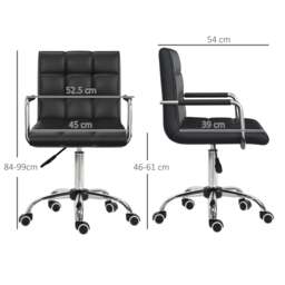 Rackhams Makeup Vanity Chair, PU Leather Mid Back Office Chair with Adjustable Height, Armrest and Rolling Wheels, Black - thumbnail 3