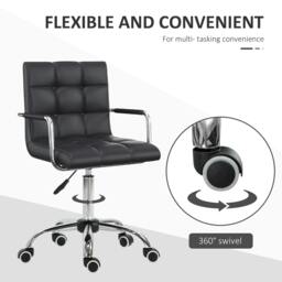 Rackhams Makeup Vanity Chair, PU Leather Mid Back Office Chair with Adjustable Height, Armrest and Rolling Wheels, Black - thumbnail 5
