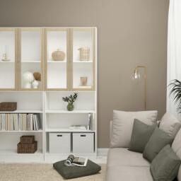 Rackhams Basic Tall Wide Display Cabinet in White (4 Shelves) with 2 Glass Oak Doors - Manufactured Wood - 1 - White  Oak - thumbnail 4