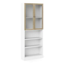 Rackhams Basic Tall Wide Display Cabinet in White (4 Shelves) with 2 Glass Oak Doors - Manufactured Wood - 1 - White  Oak - thumbnail 2