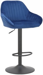 Rackhams Velluto Kitchen & Breakfast Bar Stool, Velvet Padded Seat & Backrest, Matt Black Footrest, Height Adjustable Swivel Gas Lift, Blue