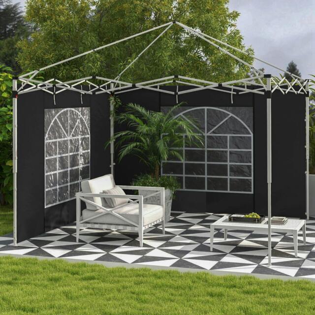 Rackhams 3x3(m) or 3x6m Pop Up Gazebo Side Panels Replacement, 2 Pack, Black - Black - Oxford - 295W x 195Hcm - image 1