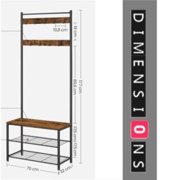 Rackhams Industrial Coat Stand with Shoe Storage Bench - 3-in-1 Design - thumbnail 3