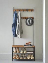 Rackhams Industrial Coat Stand with Shoe Storage Bench - 3-in-1 Design - thumbnail 1