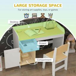 Rackhams ZONEKIZ Kids Desk and Chair Set for 3-6 Years with Storage Drawer, Study Table and Chair for Children - White - thumbnail 4