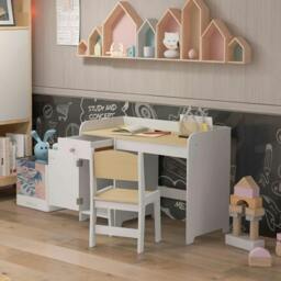Rackhams ZONEKIZ Kids Desk and Chair Set for 3-6 Years with Storage Drawer, Study Table and Chair for Children - White - thumbnail 2