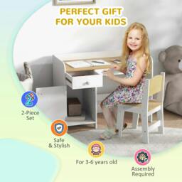 Rackhams ZONEKIZ Kids Desk and Chair Set for 3-6 Years with Storage Drawer, Study Table and Chair for Children - White - thumbnail 6